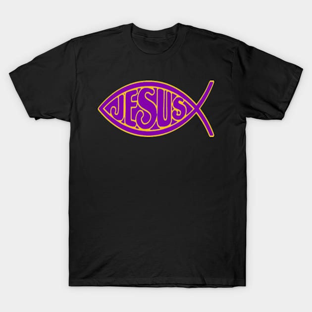 JESUS FISH PURPLE GOLD ICHTHYS CHRIST CHRISTIAN T-Shirt by colormecolorado